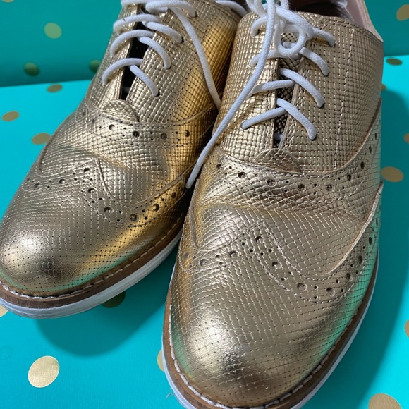 Gold Cole Haan Grand OS Oxfords - Picture 2 of 8